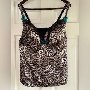 Cacique Seriously Sexy Collection Corset Top Cheetah Print/ Black Lace Sz 26/28
